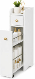 VINGLI Slim Bathroom Storage Cabinet, Narrow Storage Organizer with Slide Out Drawers, Freestanding Toilet Paper Holder, Small Space Skinny Cabinet for Bathroom Kitchen Corner, White