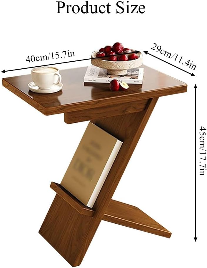Solid Wood Sofa Side Table, Creative Bedroom Bedside Table Vintage Living Room Accent End Tables TV Tray Tabletop, Narrow Couch Side Tables for Small Space(Black,Steel Legs)