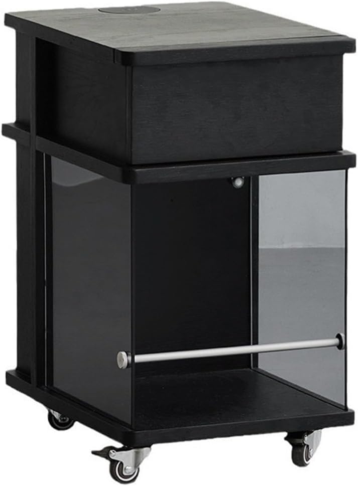 Wooden Night Stand, Minimalist Design Black Bedside Table with Open Storage, Modern End Table with Drawers for Living Room and Bedroom