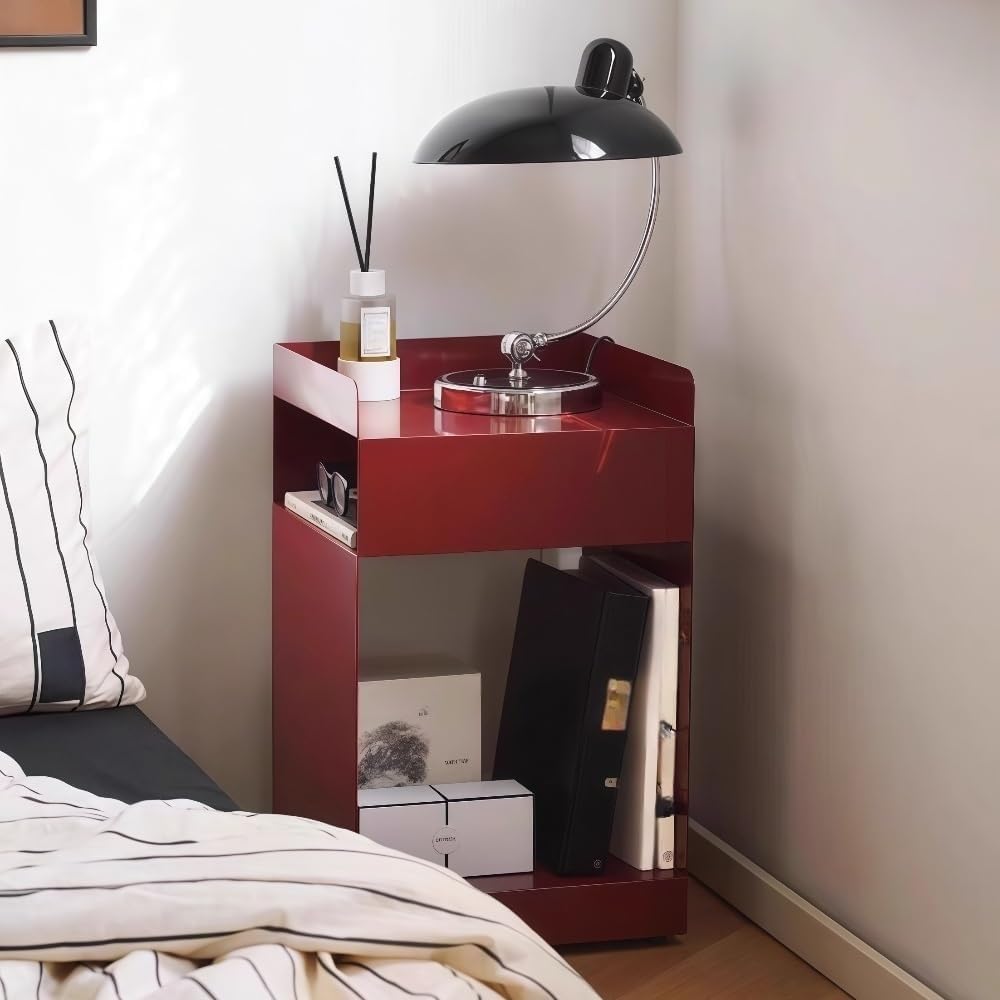 Modern Night Stand with Wheels Bedside Table Mobile Utility Cart Ample Storage Open Compartments for Living Room Heavy Duty(White)