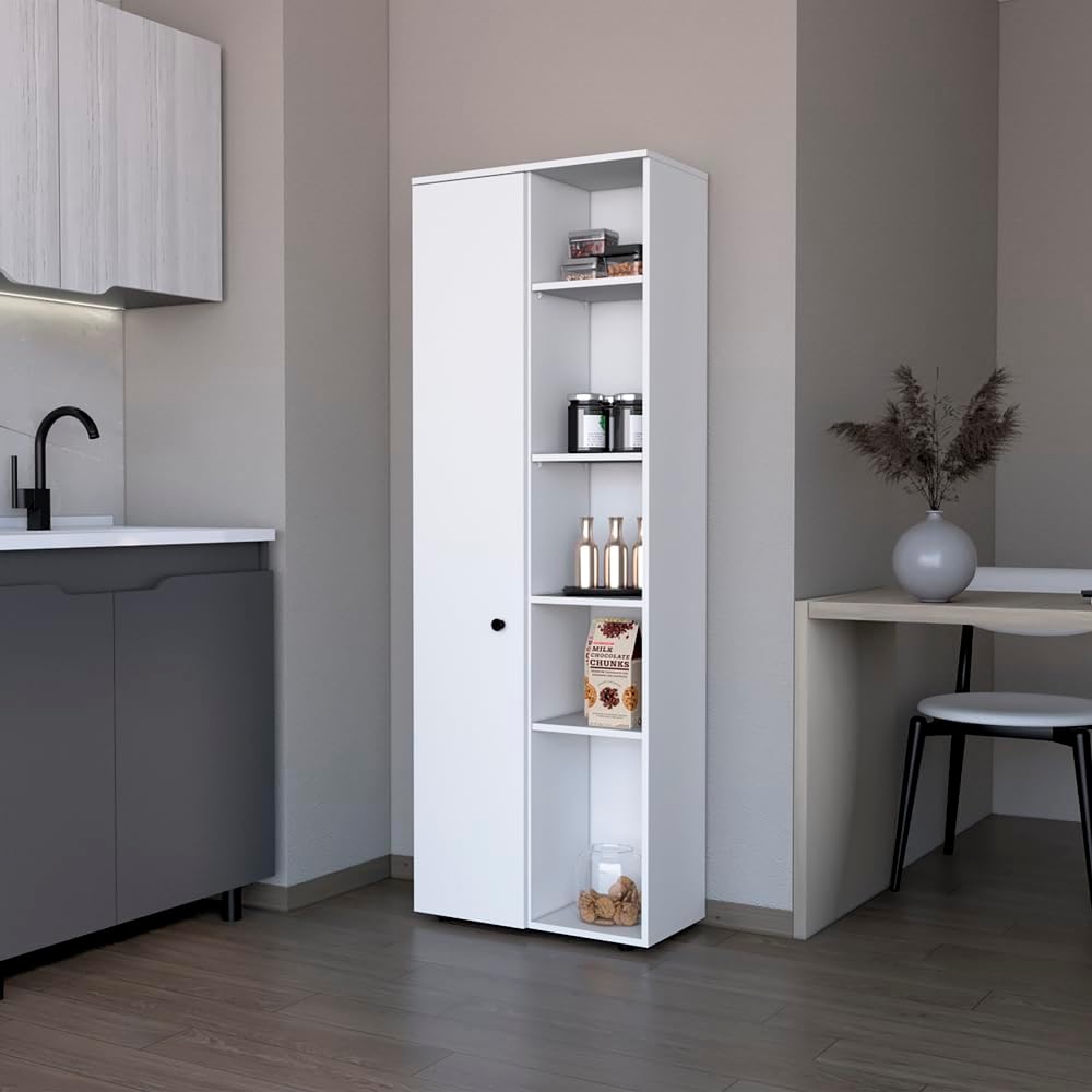 23.6" D*11.8" W*66.9" H Freestanding Storage Cabinet with 8 Shelves, Double Door, Rectangular Kitchen Pantry, Modern Minimalist, for Living Room, Dining Room, White