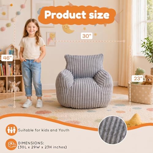 Bean Bag Chair - Plush Faux Fur Floor Seating Furniture Bean Bag Chair for Living Room, Bedroom, Playroom (2.5FT Stripe Grey)