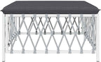 Patio Footstool with Cushion, White Woven Fabric Garden Ottoman, Powder-Coated Steel Frame, Thickly Padded Seat, Modular Design for Outdoor Lounge