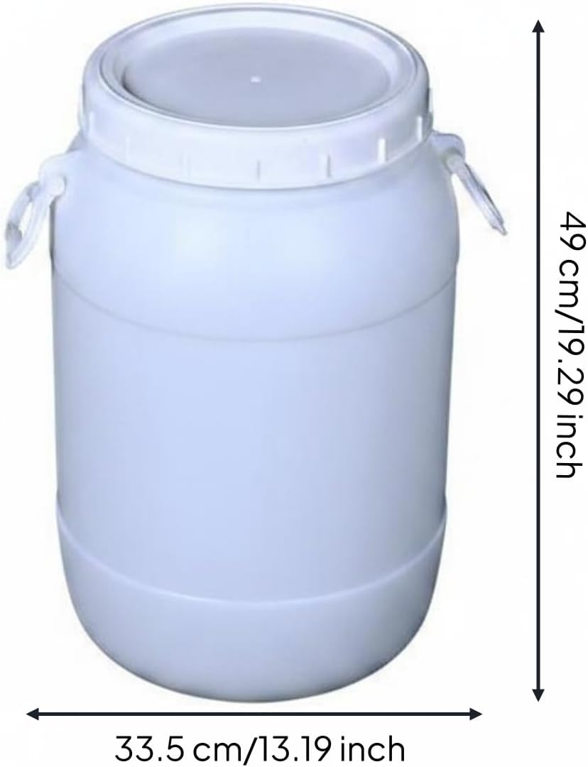 Large Capacity Container with Wide Opening HDPE Storage Drum Secure Lid Multipurpose Barrel Suitable for Organizing Edible Ingredients Water Storage Household Supplies, White, 35L
