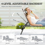 Outsunny Folding Chaise Lounge Chair Outdoor Set of 2 Mesh Seat Blue/White | Foldable, Sun Tanning Chair, Chaise Lounger, 4-Position Reclining Back, for Outside Patio Beach Poolside Backyard