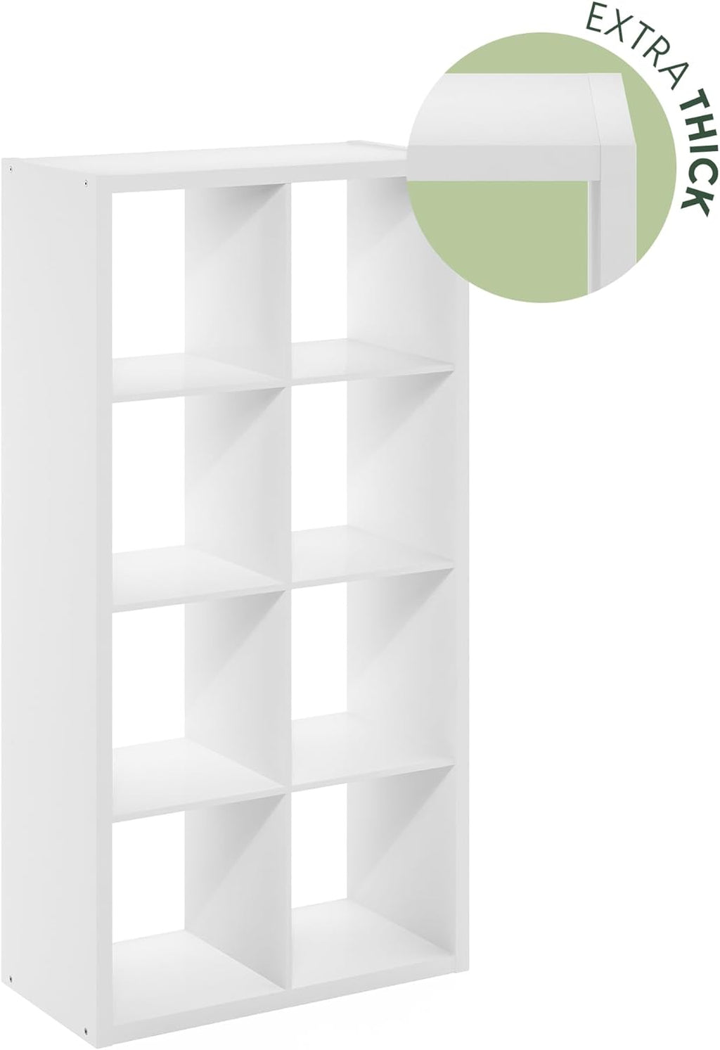 Furinno Cubicle Book Shelf, 8-Cube Bookshelf, Extra Thick Frame Horizontally & Vertically Reversible Bookcase with Open Back, 14.6 x 30 x 58, for Living Room, Bedroom, Home Office, Plain White
