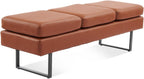Waiting Room Bench Seating, Salon Reception Chairs 3 Seats Upholstered, 59.5''Heavy Duty Guest Lobby Chairs, Faux Leather Settee, Office Beauty Barbershop Furniture, Cognac