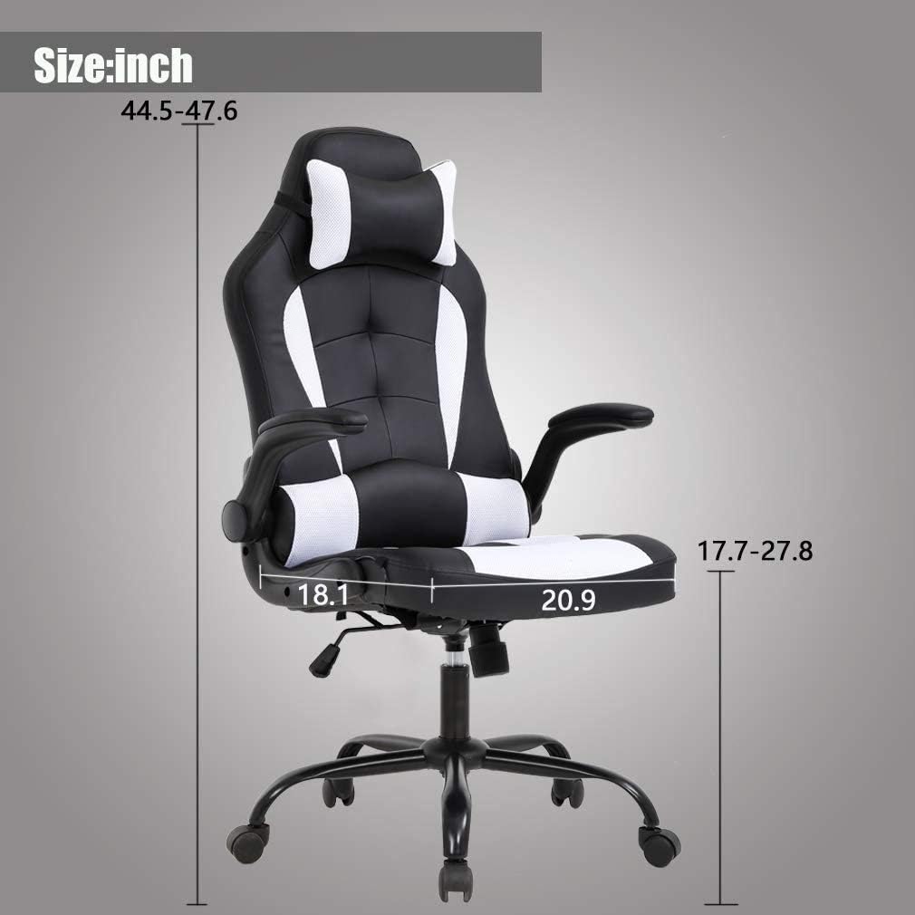 FDW Gaming Chair Racing Style Office Chair High Back Desk Chair Executive PU Leather Rolling Task Swivel Computer Chair with Lumbar Support Headrest, White