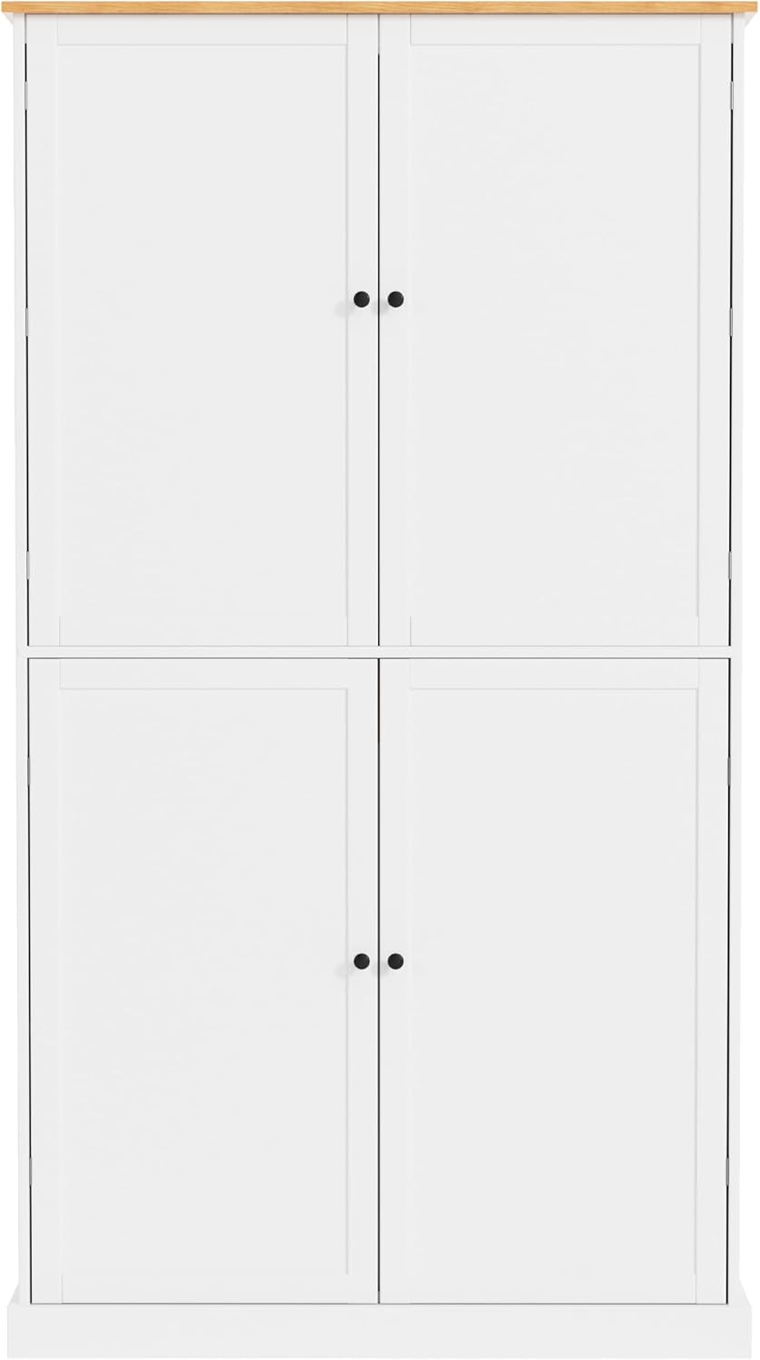 RuiSiSi Tall Kitchen Pantry with 2 Drawers and 2 Adjustable Shelves, Large Cupboard Storage Cabinet with 8 Door Storage Shelves, Pantry Organizer for Dining Room Office Living Room, White