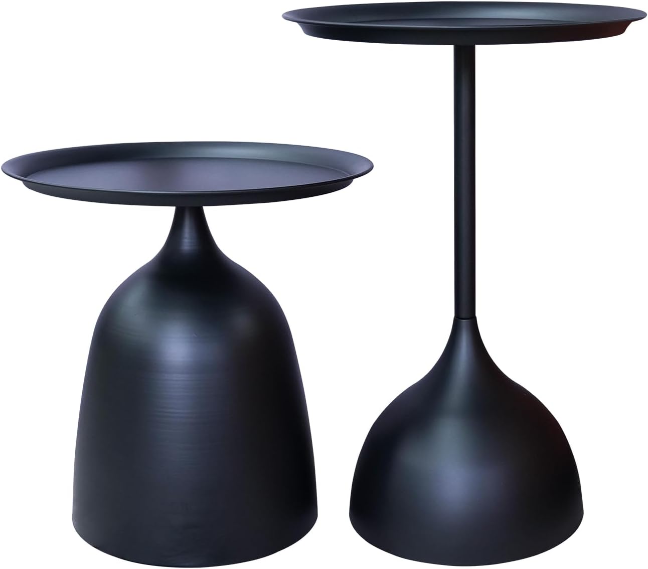 Benkyo Black Nesting Tables Pedestal Coffee Table Set of 2 Nesting Side Tables Round Metal End Table Small Circle Modern Sofa Table for Living Room，Black