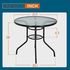 32in Outdoor Table Patio Dining Table Outdoor Dining Table with Umbrella Hole Round Tempered Glass for Yard Bistro Lawn Balcony