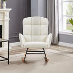 White Teddy Upholstered Glider Rocker, Nursery Rocking Chair with Footrest, Soft High Back Accent Armchair for Bedroom Living Space, Sturdy Iron Frame & Wood Legs, 250Lbs