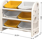 Toy Storage Organizer with 6 Bins, Multi Functional Nursery Organizer Furniture Set Toy Storage Cabinet Unit with HDPE Shelf and Bins for Playroom, Bedroom, Living Room (Yellow White Color)