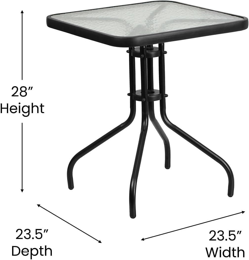 Flash Furniture Barker 23.5" Square Indoor/Outdoor Tempered Glass Patio Side Table, Outdoor Patio Table for Commercial or Residential Use, Clear/Black
