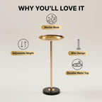 Martini Table Adjustable Drink Table, Small Round Side Table with Natural Marble Pedestal Base, Gold Accent Table for Living Room Sofa Couch, Art Deco End Table for Small Spaces