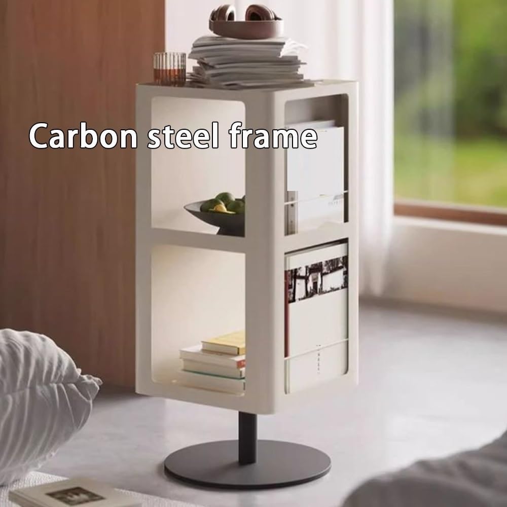 Carbon Steel Frame Rotating Side Table, Double-Layer End Table with Storage, Modern Couch Table with Rounded Design, Creative Magazine Rack for Small Spaces(Green)