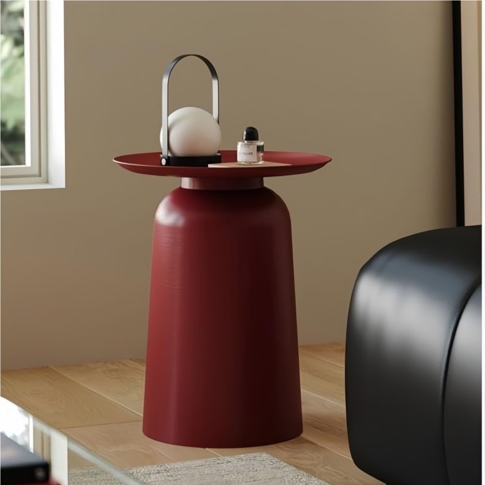 Modern Side Table, Metal Small Round End Table, Retro Coffee Table, Minimalist Sofa Table, Small Accent Table for Living Room, Sofa, Bedroom(Red)