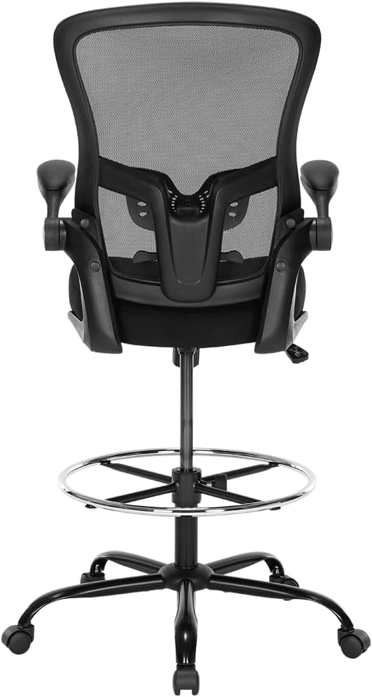 Drafting Chair,Tall Office Chair, Ergonomic Standing Desk Chair with Flip-up Armrests,Mid-Back Counter Height Computer Task Chair with Lumbar Support and Adjustable Footrest Ring,Black