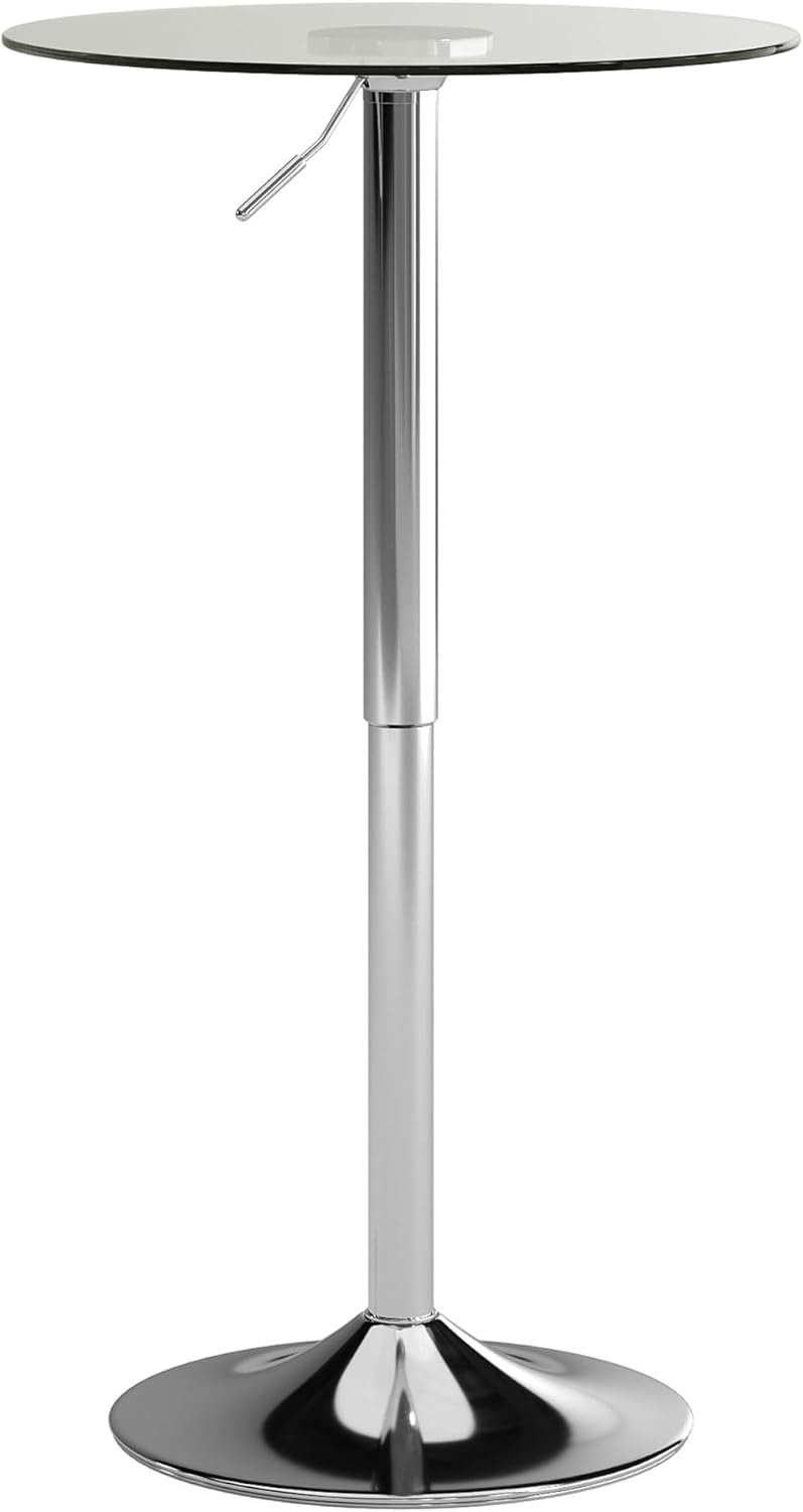 Flash Furniture Chad 23.5'' Round Glass Cocktail Table with Adjustable Height Frame, Bar Height Table for Commercial or Residential Use, Clear/Chrome