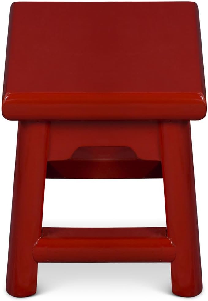 Distressed Red Petite Chinese Village Wooden Bench