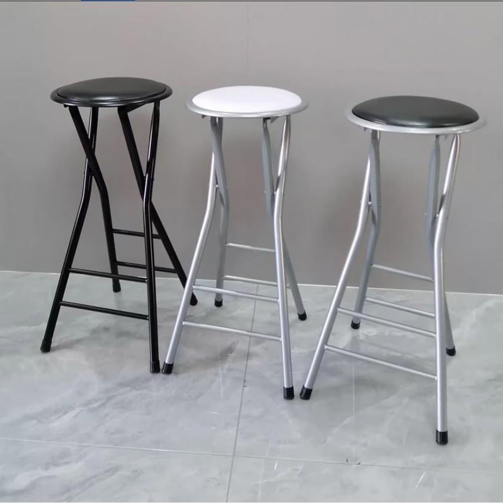 Folding Bar Stool, 24 /28 Inch Heavy-Duty Padded Portable Tall Chair Stool, Backless Counter Height Bar Stool with 225lb Capacity for Kitchen, Recreation Room, or Game Room ( Color : Black , Size : 70