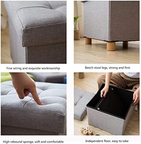 BABYCE Footstool Sofa Stool Storge Ottoman Cube,Comfort Foldable Foot Rest Upholstered Padded Stool Seat Toy Chest Coffee Table with Linen Lid Space Saving-Brown 15x15x14in