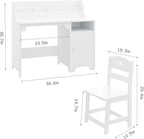 Kids Desk and Chair Set,Study Desk for Kids with Hutch, Storage Cabinet, Wooden Children Study Table, Student Writing Desk Computer Workstation for Kids Bedroom & Study Room,White