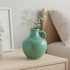 Sunddo Green Ceramic Vase 6 Inch - Small Decorative Vases with 1 Handle, Textured Modern Vase for Home Decor, Bathroom, Bedroom, Living Room, Centerpiece, Table Decor