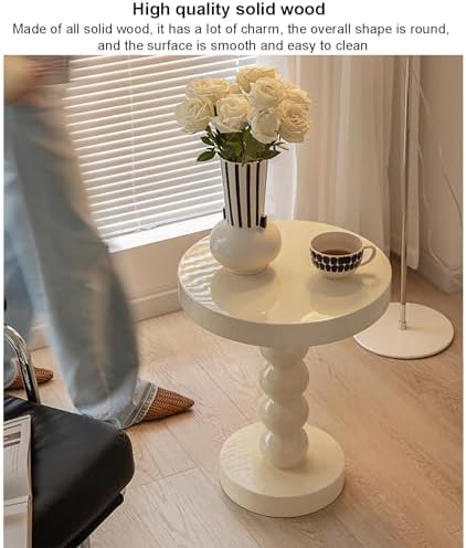 Rustic Round End Table, Small Solid Wood Side Table for Sofa or Bedside, Stylish Cocktail & Drink Table for Living Room, Family Dining, Home Accent Fur