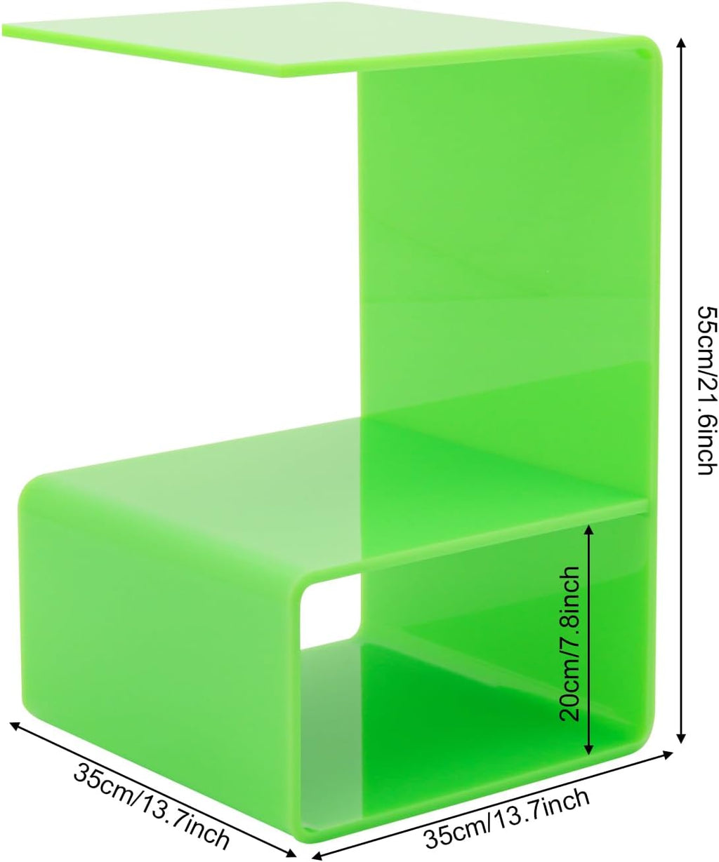 Acrylic End Table, 3-Tier Side Table for Small Spaces, Modern Translucent Design Nightstand for Living Room, Bedroom, Bathroom (Green)