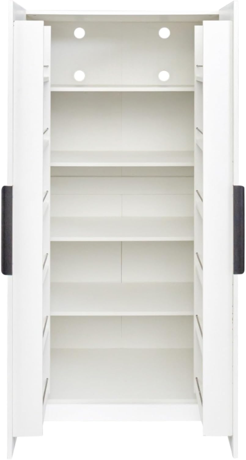Standalone Pantry Cabinet Buffet Sideboard Cupboard with Double Doors, Multi-Level Shelving, Tall Organizer Storage for Kitchen Dining Living Hallway Bathroom, Modern Retro Furniture (White)