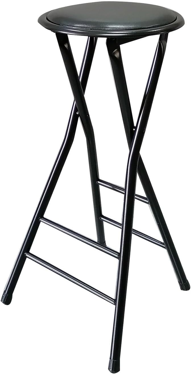 Folding Bar Stool, 24 /28 Inch Heavy-Duty Padded Portable Tall Chair Stool, Backless Counter Height Bar Stool with 225lb Capacity for Kitchen, Recreation Room, or Game Room ( Color : Black , Size : 70