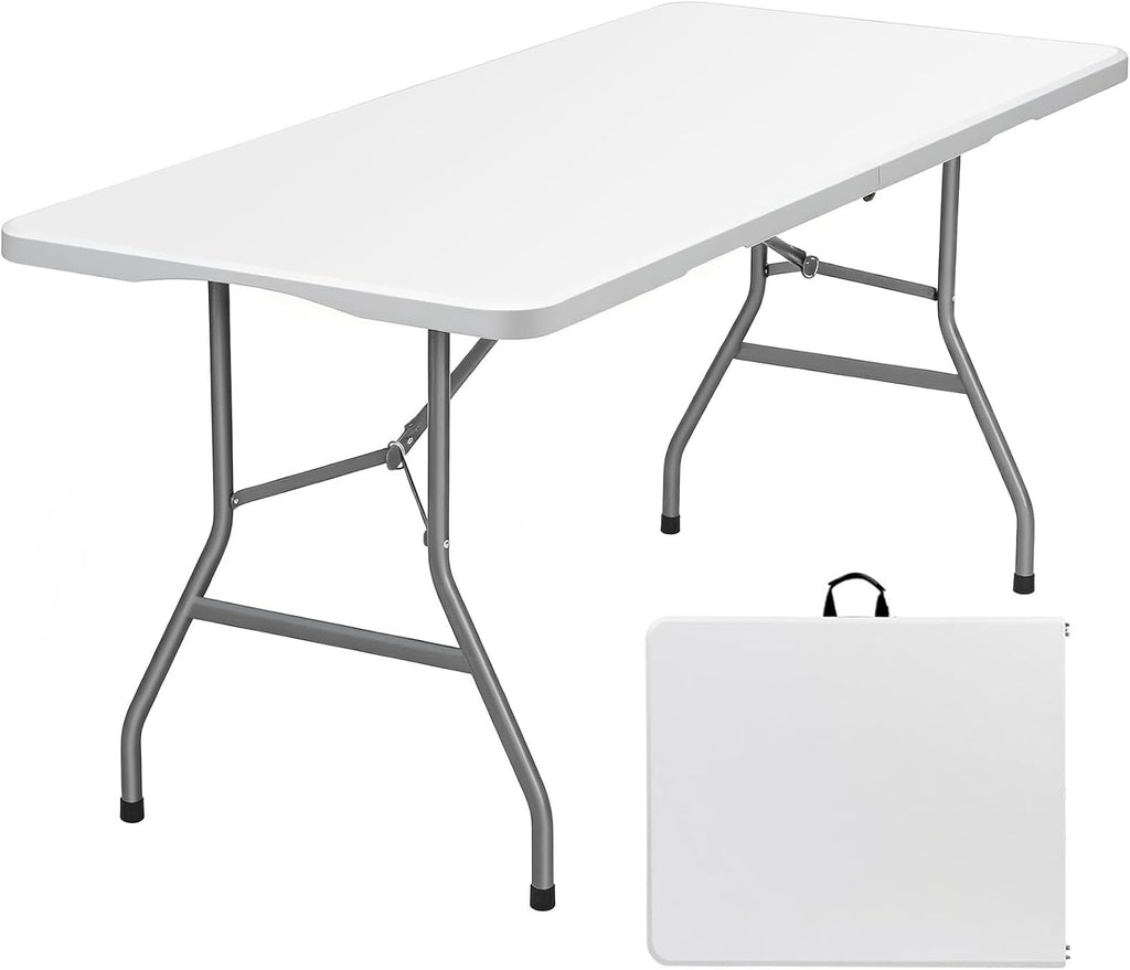 Lakhow 6 FT Folding Table,Outdoor Indoor Plastic Table Portable Square Height Dining Table Perfect for Picnics, Parties, Party and Camping, White