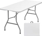 Lakhow 6 FT Folding Table,Outdoor Indoor Plastic Table Portable Square Height Dining Table Perfect for Picnics, Parties, Party and Camping, White
