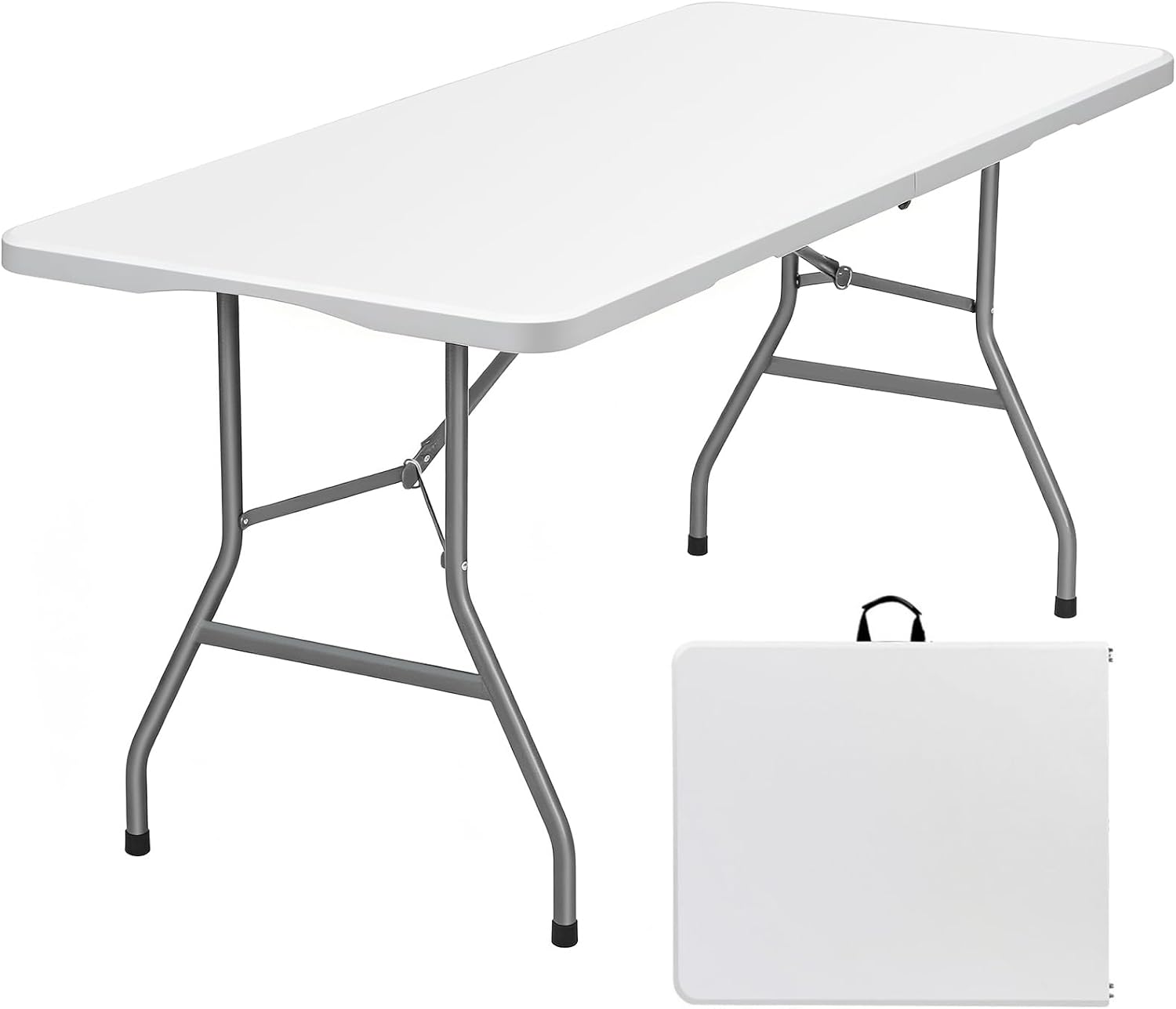 Lakhow 6 FT Folding Table,Outdoor Indoor Plastic Table Portable Square Height Dining Table Perfect for Picnics, Parties, Party and Camping, White