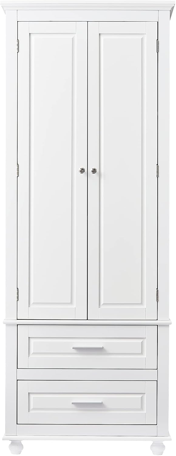 Merax 62.5" Pantry Cabinet with Two Doors & Two Drawers, Adjustable Shelves Storage Cupboard for Kitchen/Dining Room/Bathroom, White