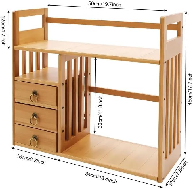 Natural Bamboo Desktop Organizer with 3 Drawers, Modern Minimalist Desk Storage Rack, Multi-Layer Shelf for Office Home Bedroom, Space-Saving Tabletop Organizer