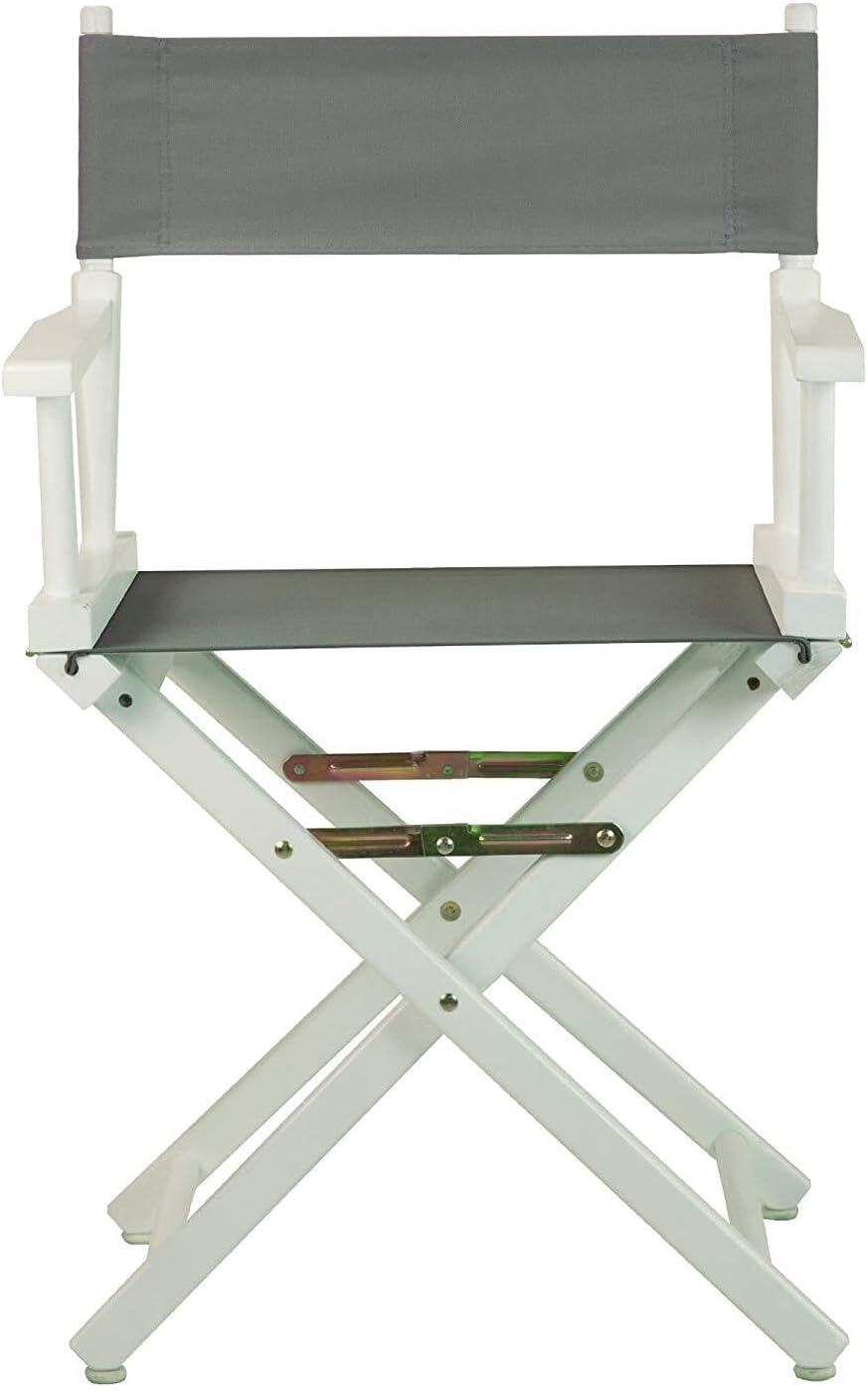 HomeStock Antique 18" Director's Chair Solid Wood Folding Chair with Armrests, Canvas Seat, Compact Foldable Frame, 33.75 x 21.75 x 16 in, 18 in Seat Height, Weighs 10 lb Soft Gray/18-Inch White Fram