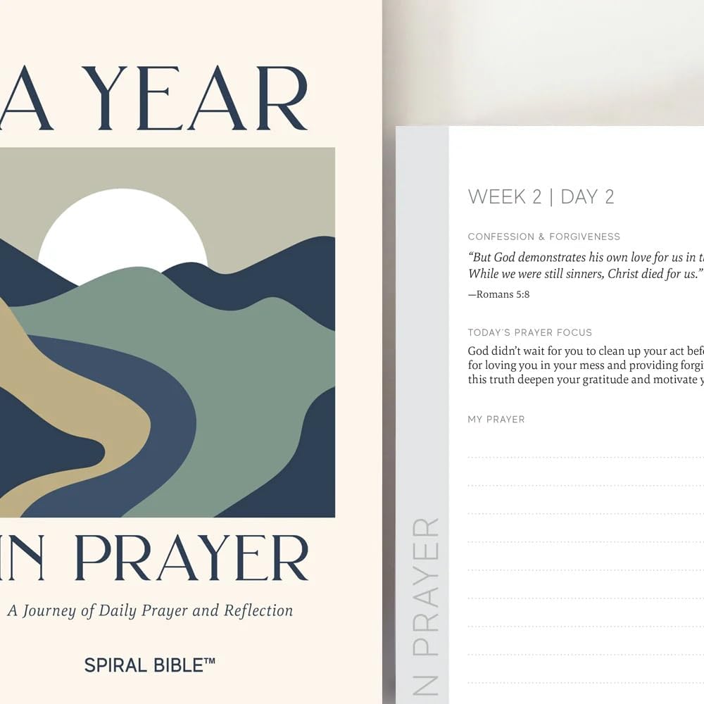 Spiral Bible™ A Year in Prayer | 12 Monthly Themes, Undated 5-Day Format, Guided Prayer Book with Scripture | Reflection Journal for Adults & Teens | 7in x 9in Hardcover Notebook, Mountains
