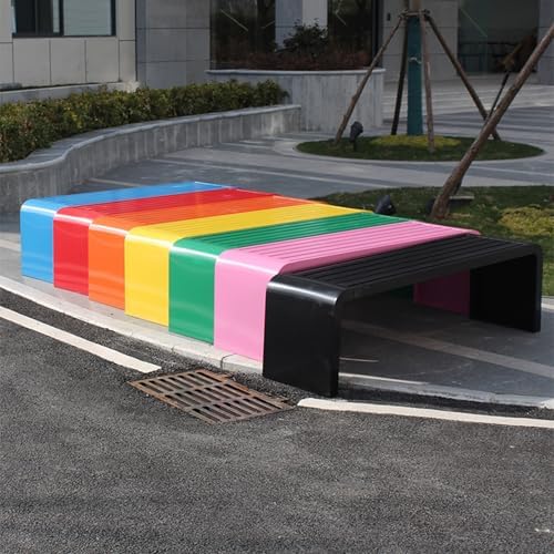 Weatherproof Backless Iron Park Bench for Kids, 39.4in Colorful Yellow Outdoor Seat for Garden, Playground Porch - Perfect Kindergarten Furniture