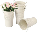 5 PCS 8 Inch Tall Rustic Galvanized Flower Vases, Farmhouse French Buckets for Beautiful Floral Arrangements, Home Decor or Weddings and Events