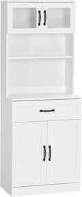 63.5in Premium Sleek 4-Door White Freestanding Kitchen Buffet Cabinet with Hutch Adjustable Shelves & Coffee Bar Modern Design
