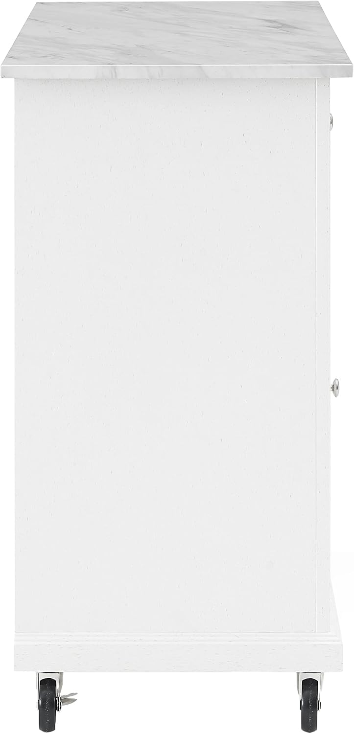 Crosley Furniture Avery Rolling Kitchen Island Storage Cart with Shelves, Microwave Stand, Coffee Bar, Distressed White