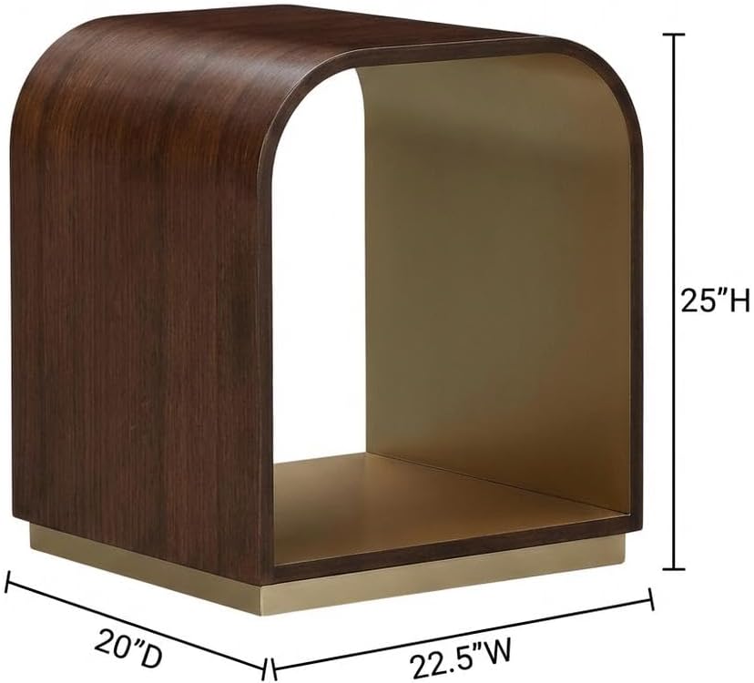 Michael Amini Houston Brown Walnut End Table Solid and Manufactured Wood Birch Wood Species Single Piece Sturdy Contemporary Accent Furniture for Living Room