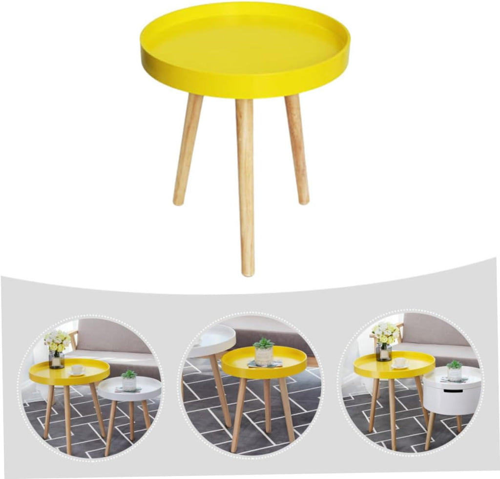 Nordic Style Small Round Coffee Table Creative Mini Sofa Side Table Yellow for Living Room Bedroom Use