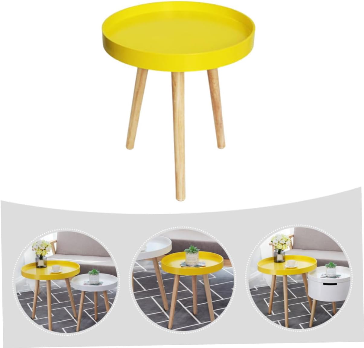 Nordic Style Small Round Coffee Table Creative Mini Sofa Side Table Yellow for Living Room Bedroom Use