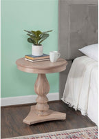 Pemberly Row Round Wood Side Table, 20" D x 24.5" H, Natural Brown Finish, Pedestal Base, Acacia/Rubberwood/MDF Construction, Accent Table for Living Room or Bedroom Use