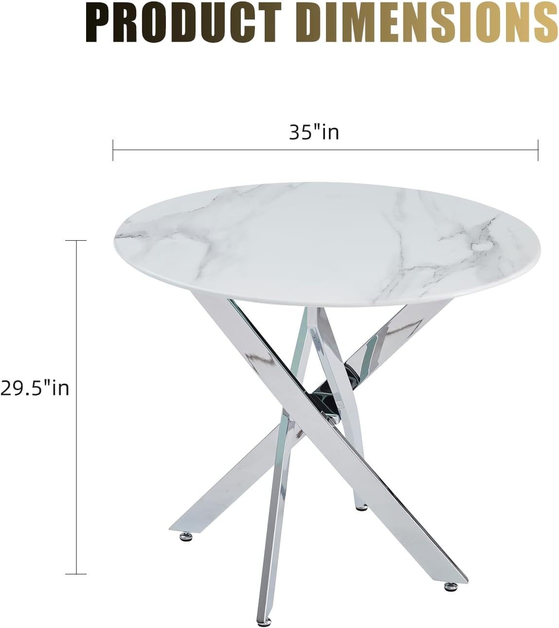 Knocbel 35.43" Dining Table for 4, Round Coffee Table with Granite Top and Metal Cross Legs, Modern Circle Dinner Kitchen Table for Apartment Home Office, Silver+Granite