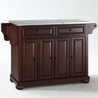 BOWERY HILL Wood Kitchen Island with Stainless Steel Top in Mahogany