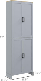 72" Freestanding Kitchen Pantry, 4-Door Storage Cabinet Organizer with Adjustable Shelves, Kitchen Cabinet with Doors and Shelves, Gray